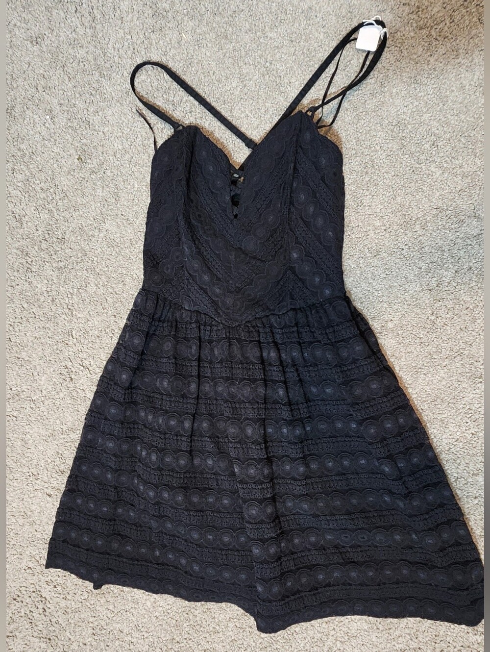Guess Black Lace Mini Dress with Spaghetti Straps